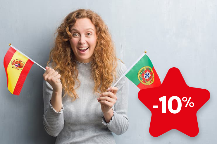 senhora com duas bandeiras na mão Portugal e Espanha. Estrela Encarnada com 10% de desconto